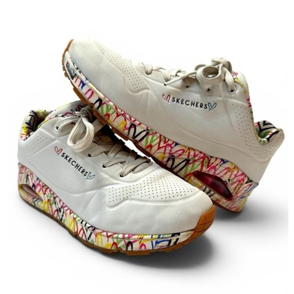 Skechers JGoldcrown Uno Loving Love Women 9 White Multi GUC 155506